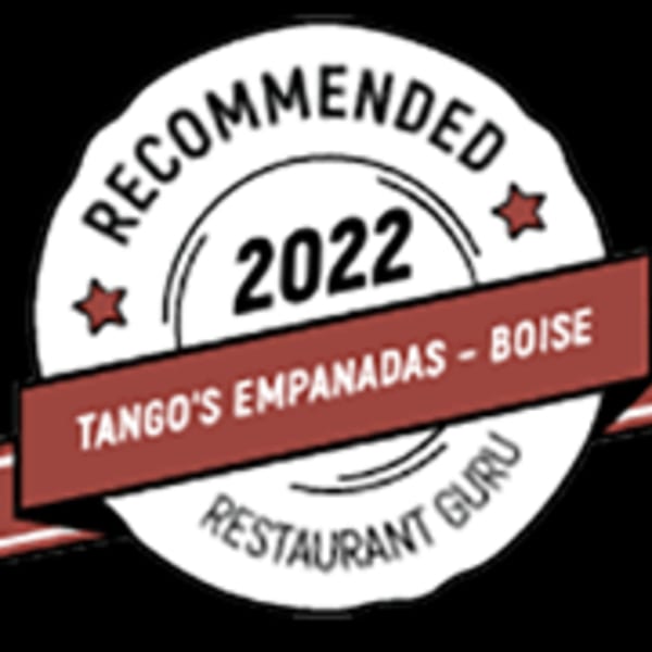 Tango's Empanadas 2022 Recommended by Restaurant Guru badge, white with red text.